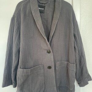 Madwell Textured Cotton Gauze Blazer in Charcoal, Medium